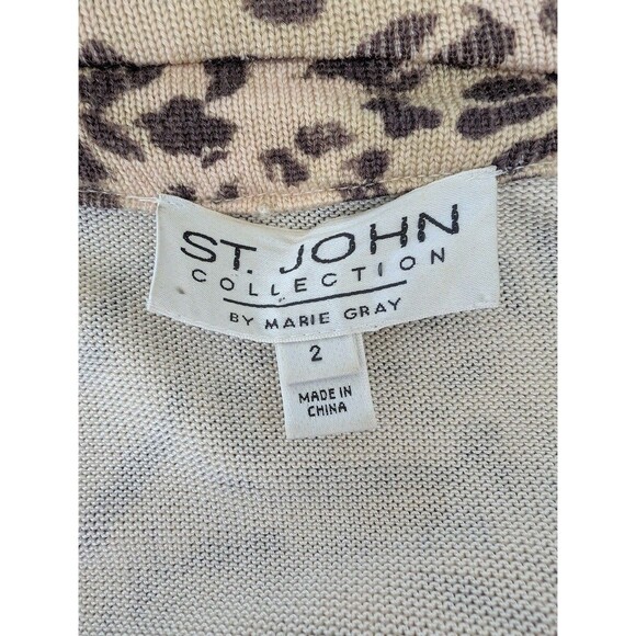 St John Marie Gray Dress Wool Blend Leopard Cheetah print Sz 2 Long Sleeve - Picture 9 of 9